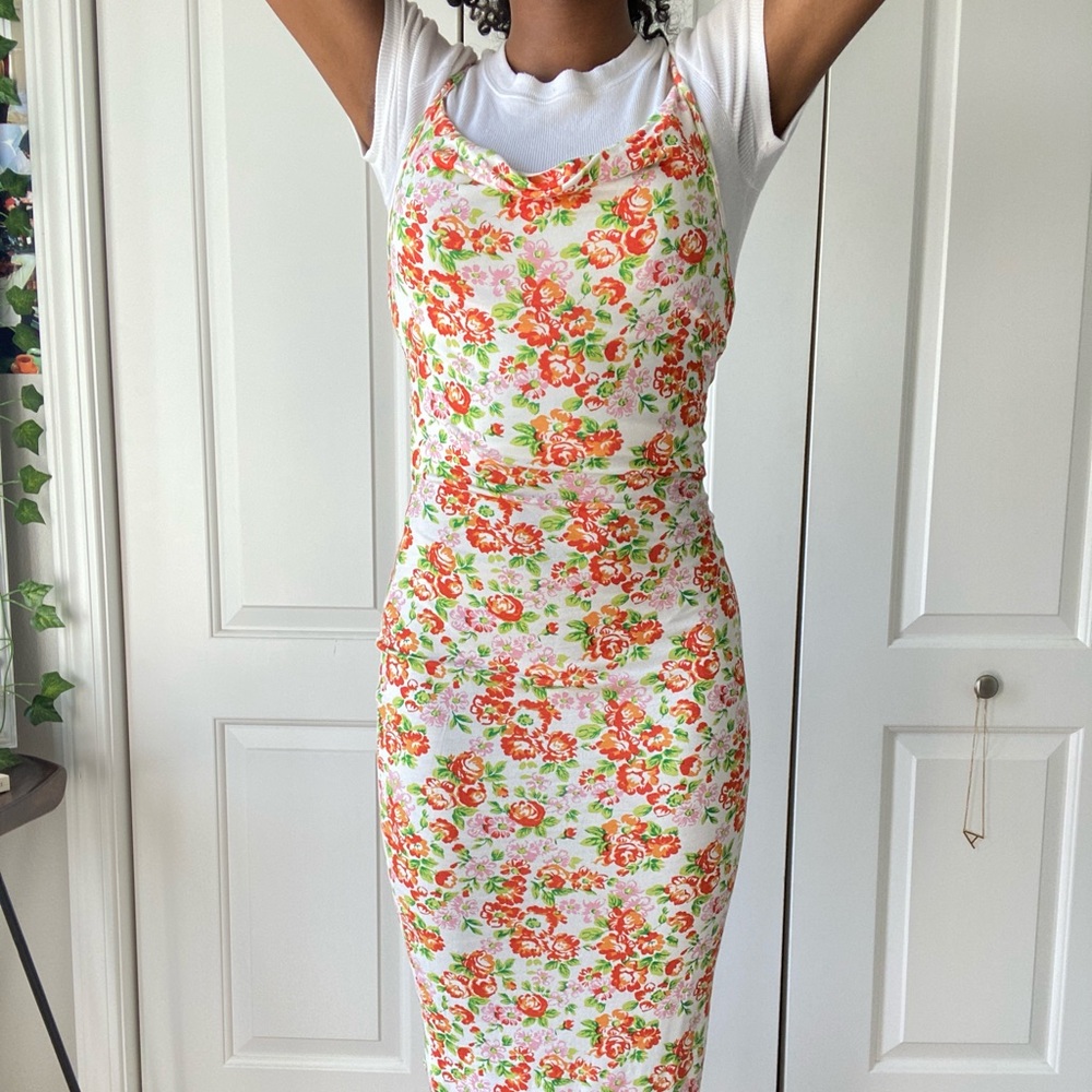 Floral midi dress| cowl neck| spring/summer vibes!